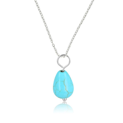 My Bendel Zilveren Ketting met Blue Howlite Peervormige Hanger
