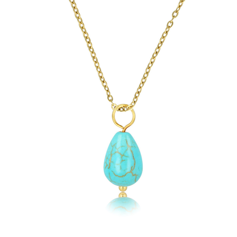 My Bendel Gouden ketting met peervormige Blue Howlite hanger. Kalmerend en stijlvol, perfect voor elke outfit. Eindig je look met My Bendel.