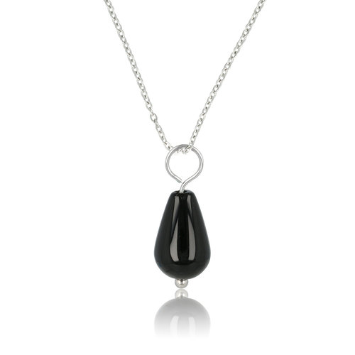 My Bendel Zilveren Ketting met Onyx Peervormige Hanger