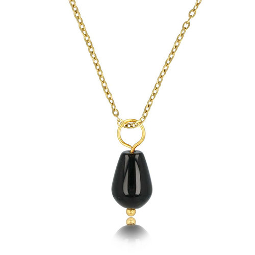 My Bendel Gouden Ketting met Onyx Peervormige Hanger