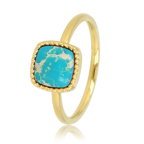 My Bendel Gouden zegelring - vierkante Imperial Jasper edelsteen