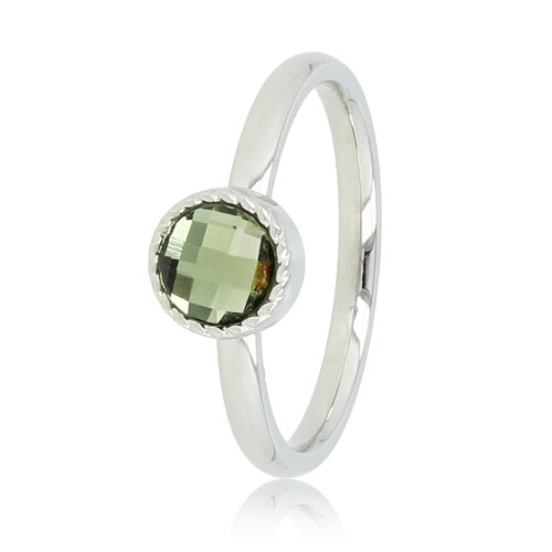 My Bendel Zilveren ring - Groene glassteen - Twisted randje