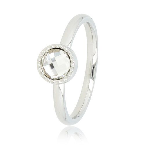 My Bendel Zilveren ring met kristal - Twisted randje - Speels design