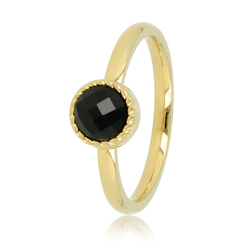 My Bendel Gouden ring met zwarte glassteen - Twisted randje