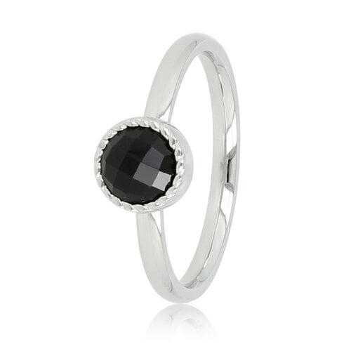 My Bendel Zilveren ring - Zwarte glassteen - Twisted randje