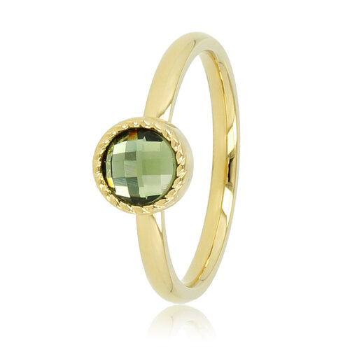 My Bendel Gouden aanschuifring met groene glassteen