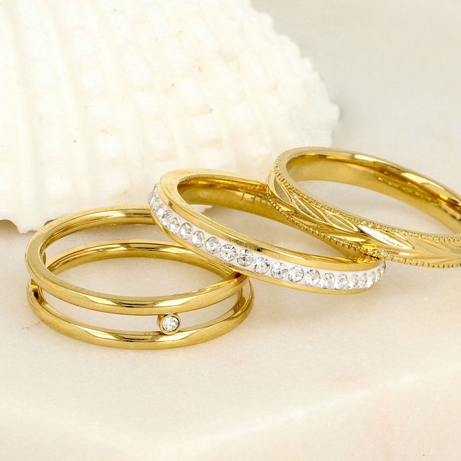 My Bendel Elegante gouden ring met bladmotief, 3,5 mm breed, Stainless steel, verkleurt niet. Perfecte keuze. 1 jaar garantie.