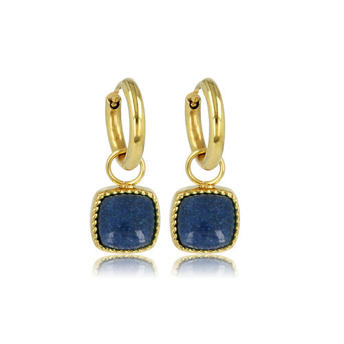 My Bendel Gouden Oorringen met Blue Aventurine Hanger