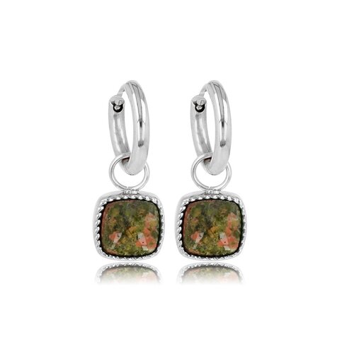 My Bendel Klassieke Zilveren Oorring met Unakite Hanger