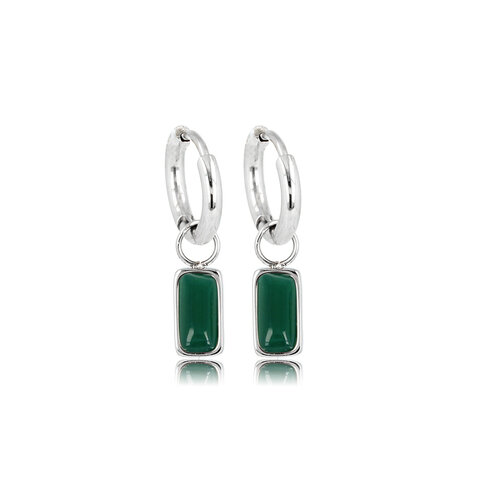 My Bendel Minimalist silver earrings with Green Agate gemstone - 10mm