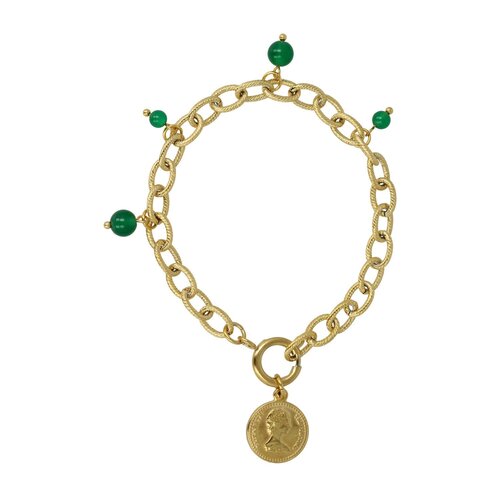 My Bendel Link bracelet gold with coin charm and Green Agate gemstone