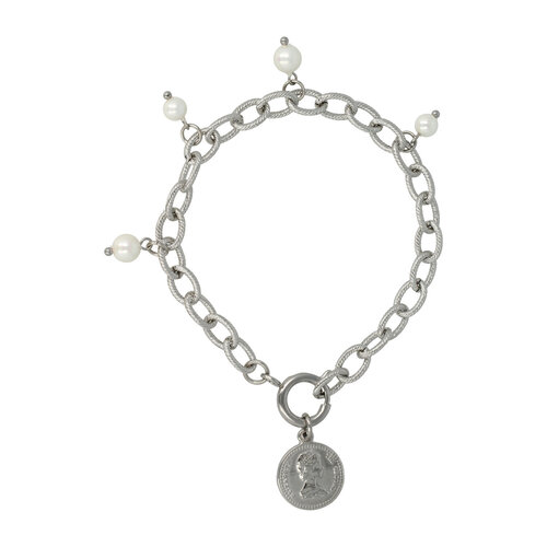 My Bendel Link bracelet silver with coin charm and white pearl