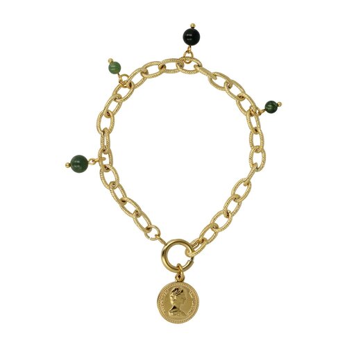 My Bendel Gouden Schakelarmband met Moss Agate kralen