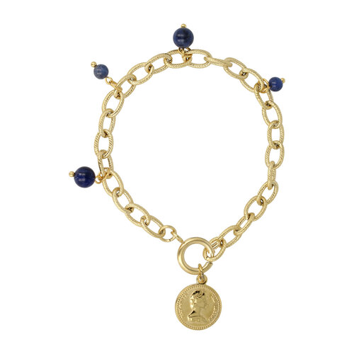 My Bendel Gouden Schakelarmband met Sodalite kralen