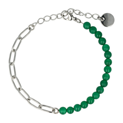 My Bendel Combi link bracelet silver Green Agate gemstone