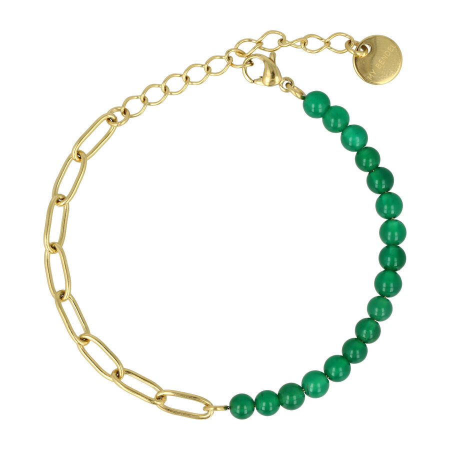 My Bendel Combination of a gold link bracelet with Green Agate gemstones