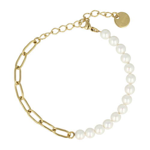 My Bendel Gouden Schakelarmband met Parelmoer Edelstenen