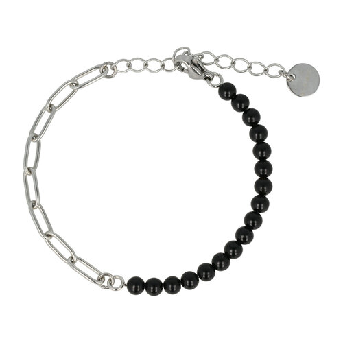 My Bendel Combi Link Bracelet Silver Onyx Gemstone