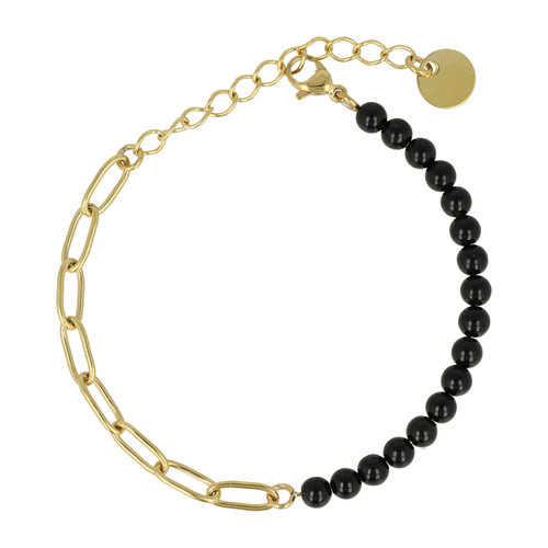 My Bendel Gouden Schakelarmband met Onyx Edelstenen