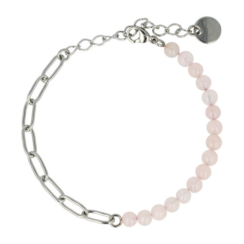 My Bendel Combi Link Bracelet Silver Rose Quartz Gemstone