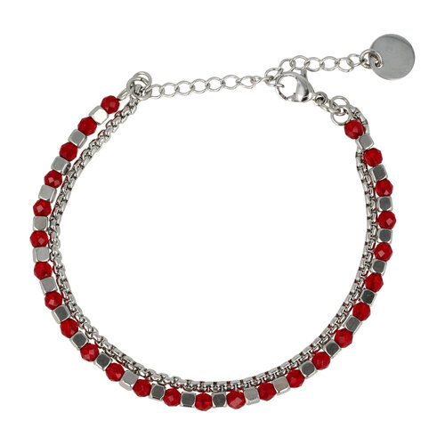 My Bendel Silver double bracelet with red glass stones