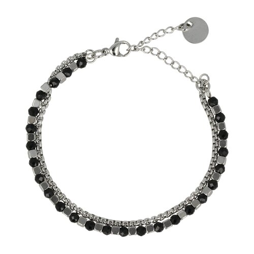 My Bendel Silver double bracelet with black glass stones