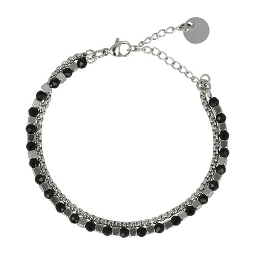My Bendel Zilveren Armband met Zwarte Glasstenen - Elegant Design