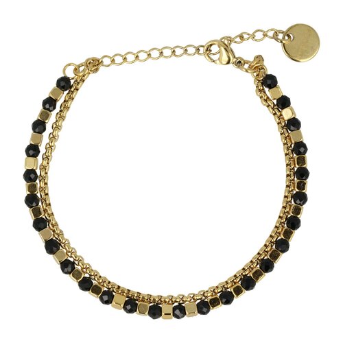 My Bendel Gouden Armband met Zwarte Glasstenen - Elegant Accessoire