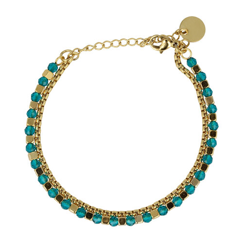 My Bendel Gouden Armband met Saphire Glasstenen - Elegant Design