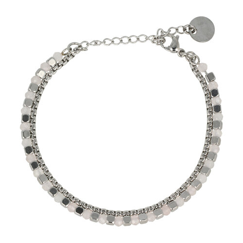 My Bendel Zilveren Armband met Roze Glasstenen - Elegant Accessoire