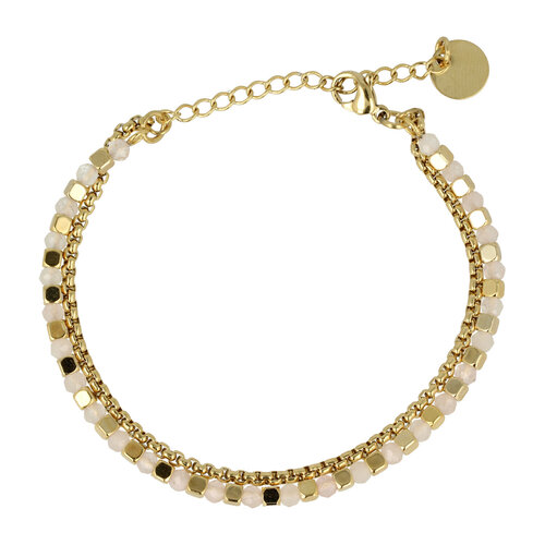 My Bendel Gouden Armband met Roze Glasstenen - Elegant Design