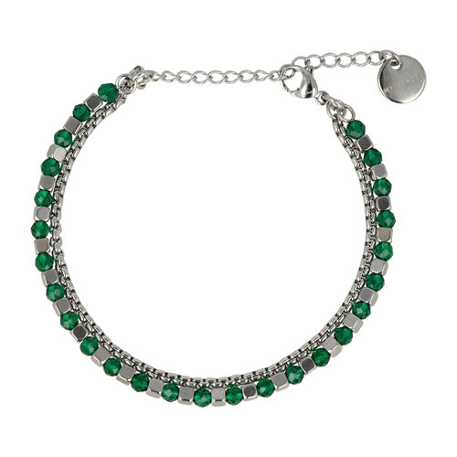 My Bendel Silver double bracelet with green glass stones