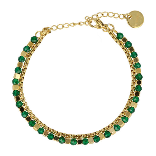 My Bendel Gouden Armband met Groene Glasstenen - Elegant Design