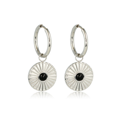 My Bendel Silver earrings Onyx sunburst