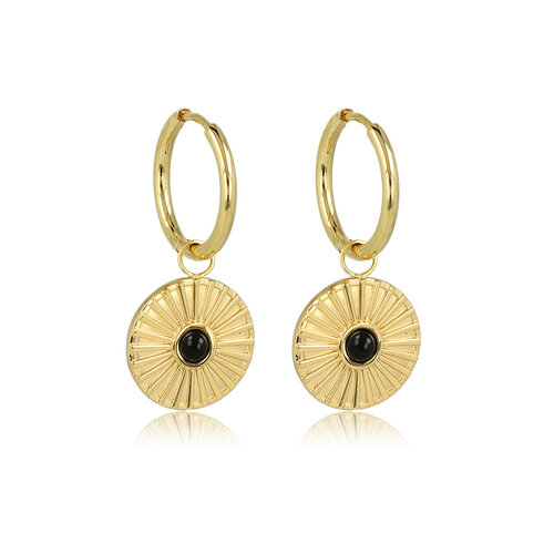 My Bendel Stralende Zon Onyx Oorringen - Gouden Oorring