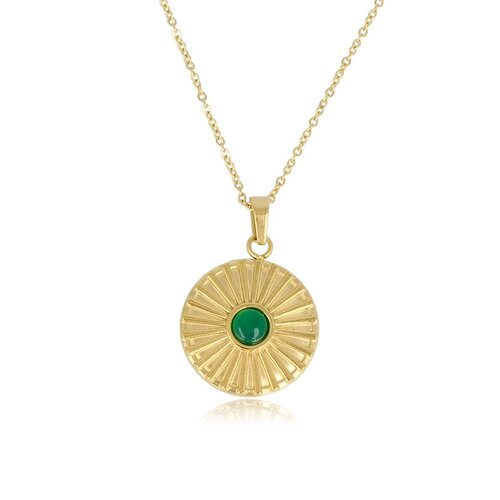 My Bendel Gouden Ketting met Green Agate Zonnetjes Hanger