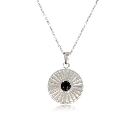 My Bendel Zilveren Onyx Zonnetjes Ketting - Fijne Schakelketting