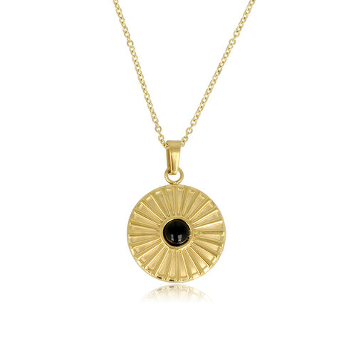 My Bendel Gouden Onyx Zonnetjes Ketting - Fijne Schakelketting
