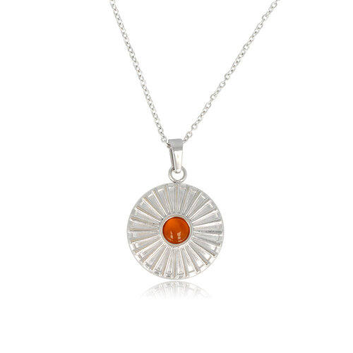 My Bendel Zilveren Carnelian Zonnetjes Ketting - Fijne Schakelketting