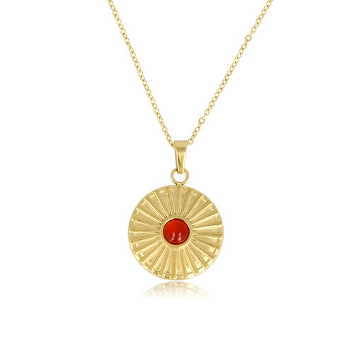 My Bendel Gouden Carnelian Zonnetjes Ketting - Fijne Schakelketting