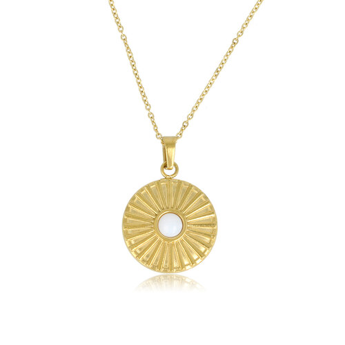 My Bendel Gouden Ketting met White Aventurine Zonnetjes Hanger