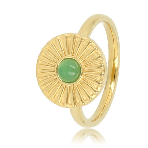 My Bendel Gouden ring met zonnetje - Green Agate edelsteen