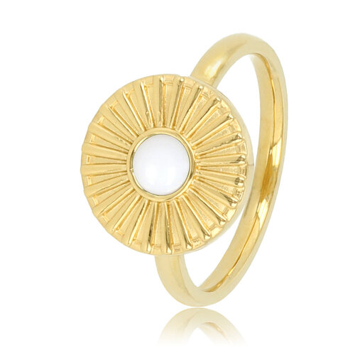 My Bendel Gouden ring met zonnetje - White Aventurine edelsteen