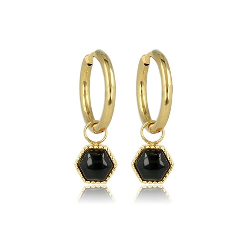 My Bendel Zeshoekige Onyx Oorbellen in Goud