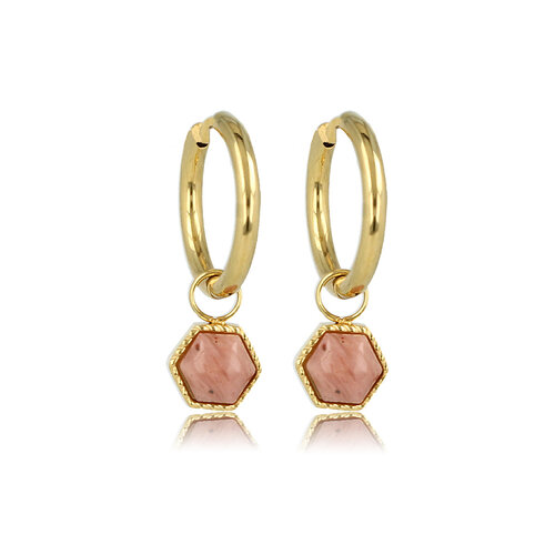 My Bendel *Earrings gold hexagon with Rhodonite gemstone