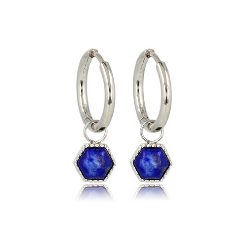 My Bendel Zilveren Zeshoek Oorbellen met Lapis Lazuli Pracht