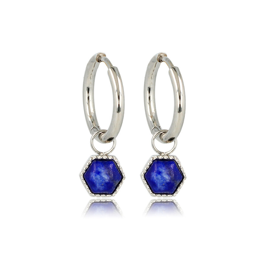 My Bendel Silberohrringe mit sechseckigem Lapislazuli-Edelstein