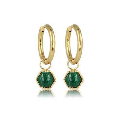 My Bendel Zeshoekige Malachite Gouden Oorringen: Unieke Elegantie