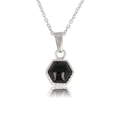 My Bendel Zilveren Ketting met Zeshoekige Onyx Edelsteen Hanger