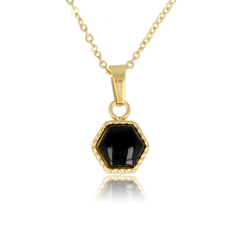 My Bendel Gouden ketting met Onyx zeshoek hanger edelsteen